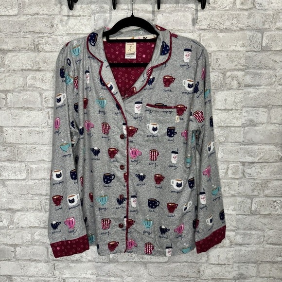 Munki Munki‎  Coffee Themed Flannel Pajama Set Size Medium Loungewear Bamboo - Picture 10 of 16